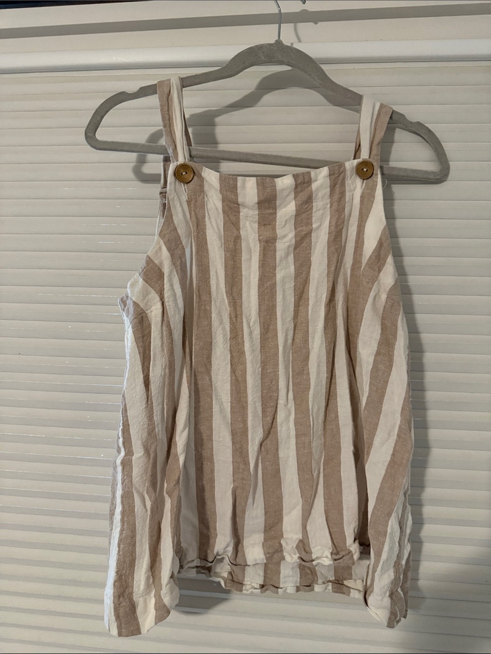 LC Lauren Conrad Cream and Tan Striped Button-Shoulder Tank